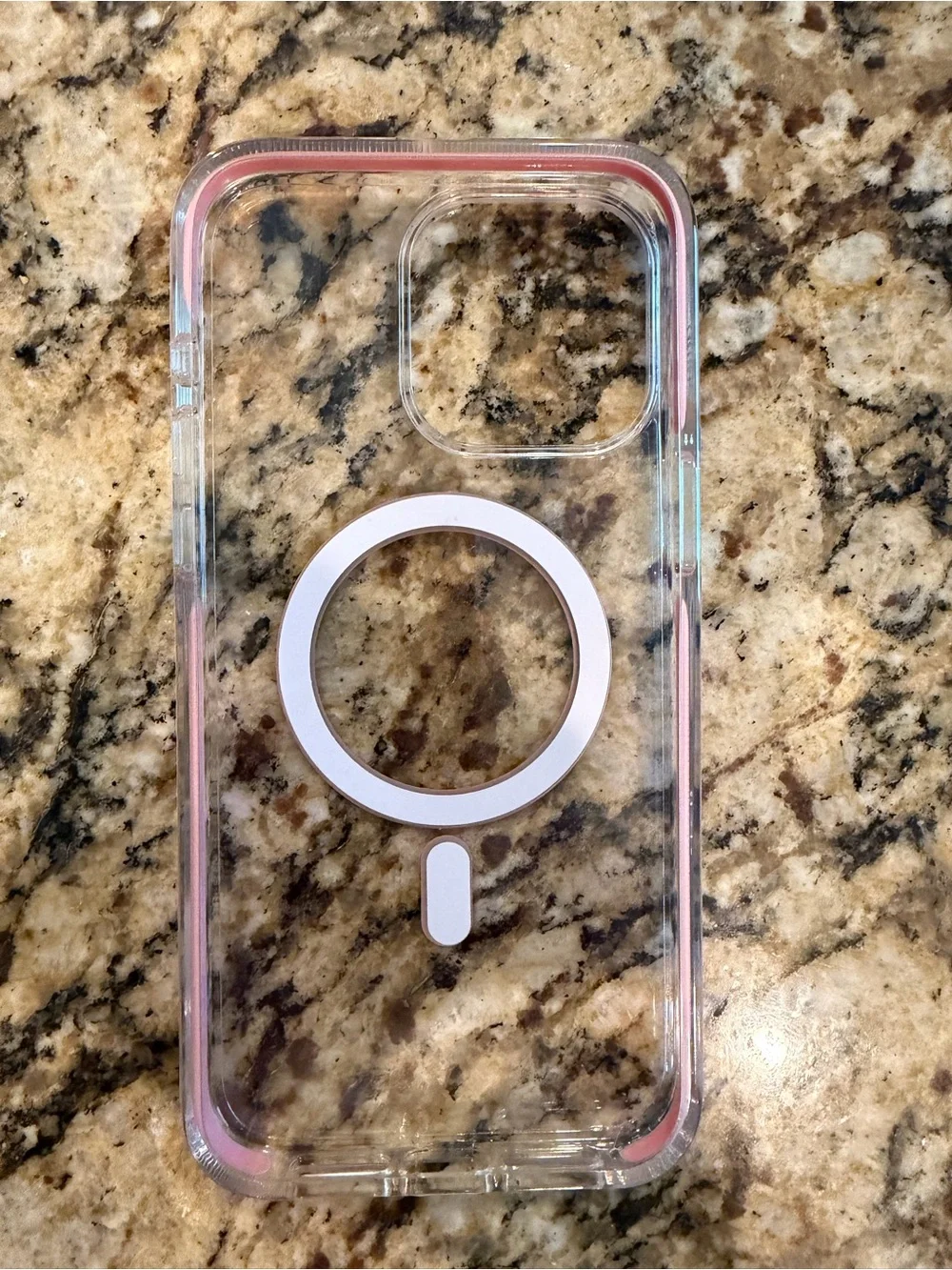Clear MagSafe-Compatible iPhone 15 Pro Max Phone Case with Pink Ring